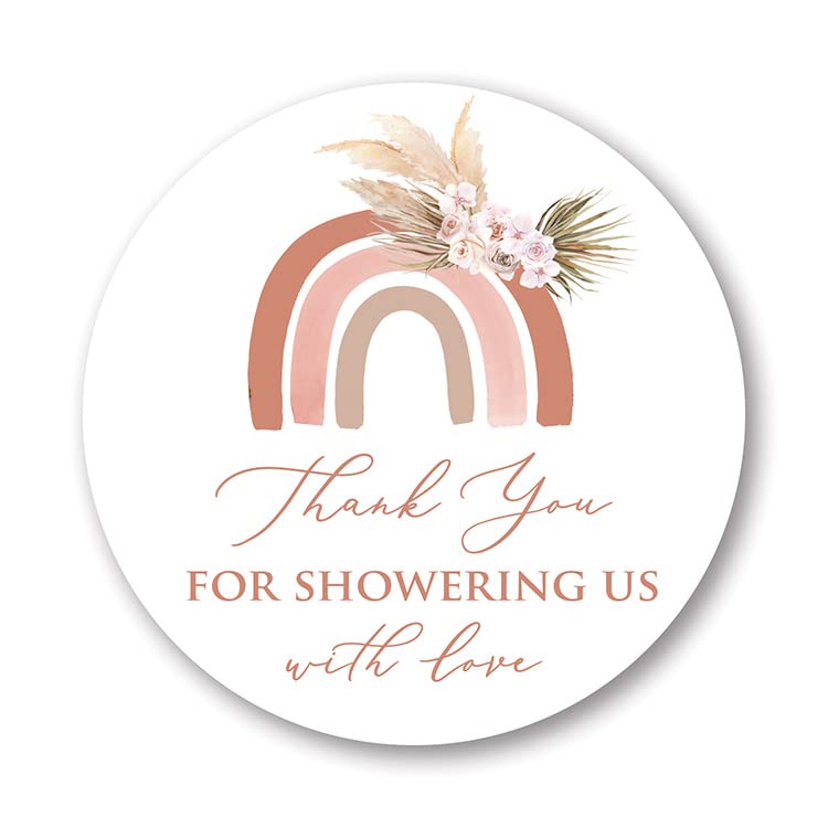 2" Round Pampas Grass Boho Rainbow Baby Shower Thank You Favor Sticker - Set of 40