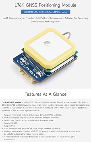 Waveshare L76K Multi-GNSS Module, Supports Multi-GNSS Systems Supports GPS/BeiDou(BDS)/GLONASS/QZSS, Compatible with Raspberry Pi/Pi Pico/Jetson Nano etc.