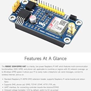 Waveshare R800C GSM/GPRS HAT Compatible with Raspberry Pi and Jetson Nano, Support 2G Communication Phone Call and SMS