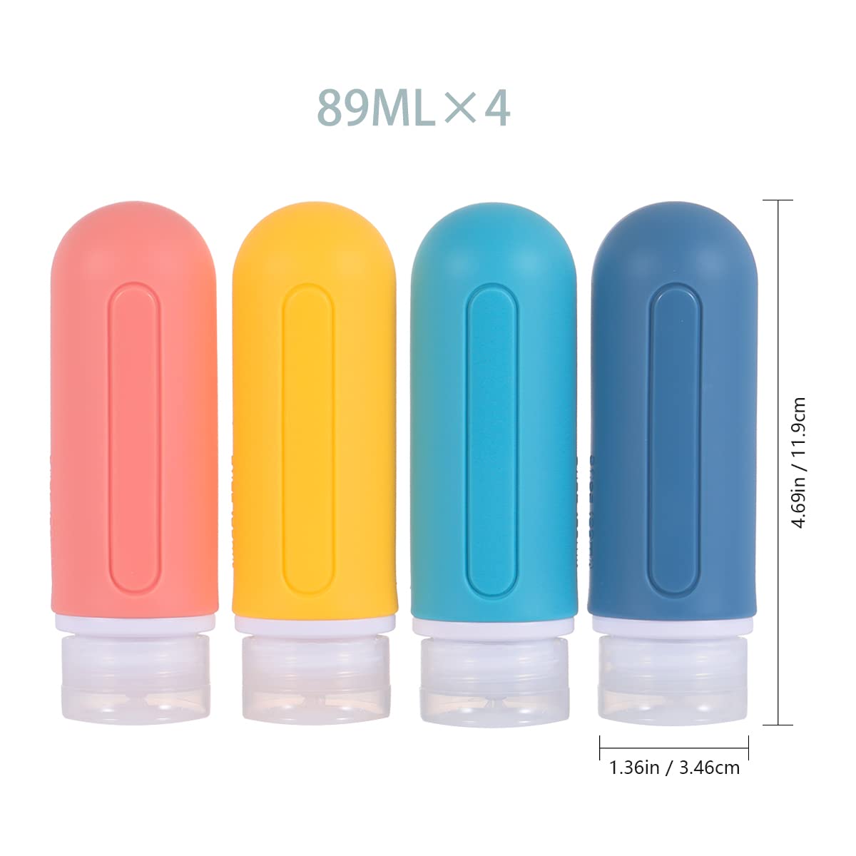 4 Pack Silicone Travel Bottles,3oz Leak Proof Liquid Squeezable Refillable Portable Travel Accessories/Cosmetic Containers,BPA Free,Travel Size Bottles for Toiletries Shampoo Conditioner Lotion