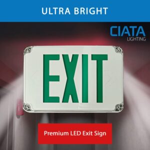 Ciata 2 Pack Green LED Emergency Exit Sign for Fire Escapes, Doors, and Hallways, Indoor and Outdoor Safety, Waterproof Wet Rated, Battery Backup, Universal Wall or Ceiling Mount