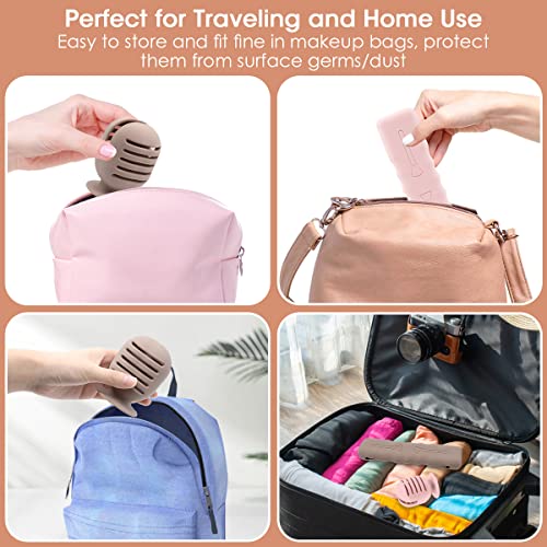 4Pack Makeup Brush Sponge Holder,Silicone Makeup Brush Covers Bag Travel Beauty Blender Holders Suctioned Drying Stand,Magnetic Makeup Brushes Case Organizer for Traveling Cute Portable-Pink,Khaki