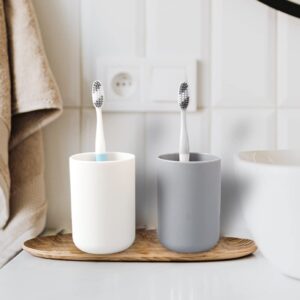 Vitbunana Simple Couple Toothbrush Cups 2Pcs,Plastic Bathroom Cup,10.14oz Toothbrush Cup,Toothbrush Holder (White&Grey)