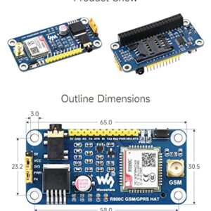 Waveshare R800C GSM/GPRS HAT Compatible with Raspberry Pi and Jetson Nano, Support 2G Communication Phone Call and SMS