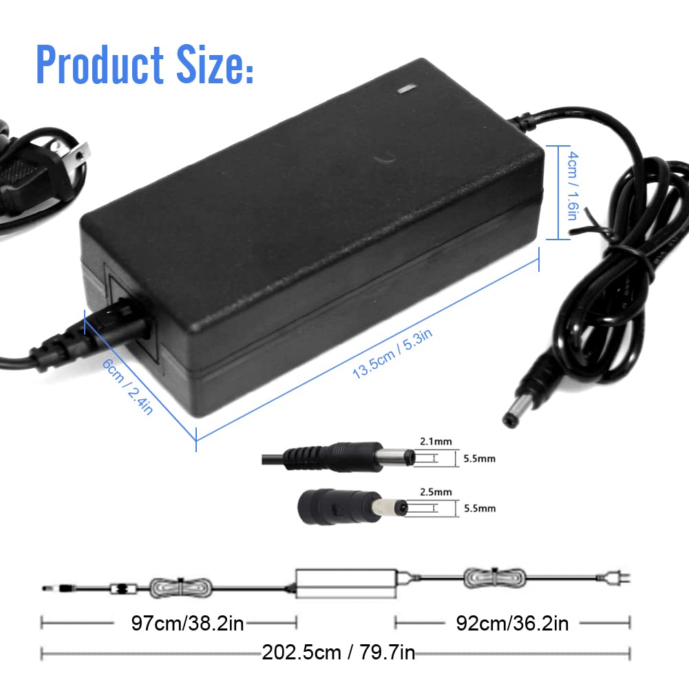 GOAKICHGO 54.6V 2A Battery Charger 54.6V Power Supply for 48V 13S Battery with DC 5.5x2.1mm / 5.5x2.5mm Plug