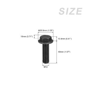 METALLIXITY Flanged Hex Head Bolts (M12x40mm) 6pcs, Hexagon Serrated Flange Bolt Fully Thread Screw - for House Construction Hardware Fasteners