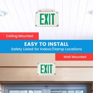 Ciata 2 Pack Green LED Emergency Exit Sign for Fire Escapes, Doors, and Hallways, Indoor and Outdoor Safety, Waterproof Wet Rated, Battery Backup, Universal Wall or Ceiling Mount