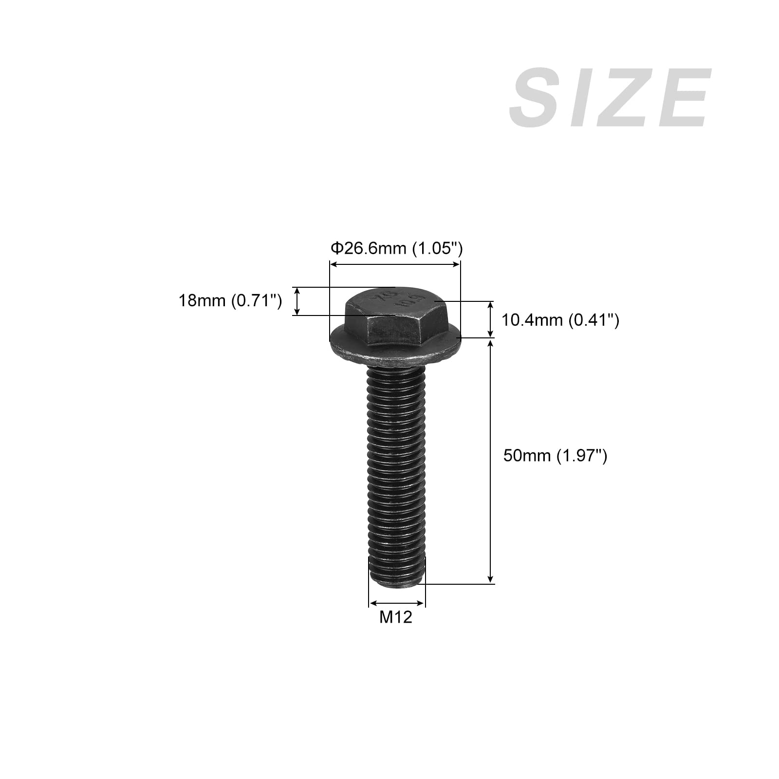 METALLIXITY Flanged Hex Head Bolts (M12x50mm) 6pcs, Hexagon Serrated Flange Bolt Fully Thread Screw - for House Construction Hardware Fasteners