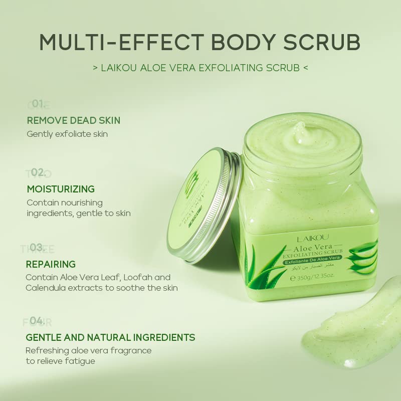 AKARY Organic Aloe Vera Exfoliating Scrub, Ultra Hydrating and Exfoliating Scrub for Nourishing Essential Body Care Moisturize, Helps with Acne, Cellulite, Dead Skin Scars, 12.35oz