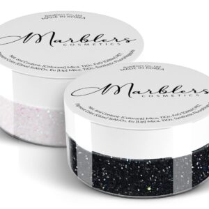 MARBLERS Cosmetic Grade Fine Glitter Duo [Black Knight & Rainbow White] 0.36oz (10g) | Non-Toxic | Vegan | Cruelty-Free | Eyeshadow, Nail Polish, Nail Art | Festival, Rave & Party Makeup | Body & Face