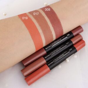 evpct 3Pcs Nude Beige Dark Light Brown Yellow Matte Lipstick and Lip Crayon Lip Liner Stick Pencil duo Makeup Set Long Lasting 24 Hour Waterproof Lip Gloss labiales mate 24 horas originales 08&17&19