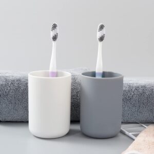 Vitbunana Simple Couple Toothbrush Cups 2Pcs,Plastic Bathroom Cup,10.14oz Toothbrush Cup,Toothbrush Holder (White&Grey)