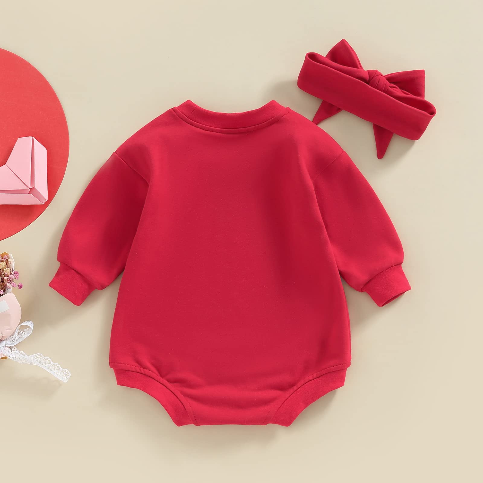 vchoohce Baby Girl Boy Valentine's Day Outfit Miss Steal Your Heart Romper Long Sleeve Oversized Onesie Fall Winter Clothes (Miss. Steal Your Heart-Red,18-24 Months)