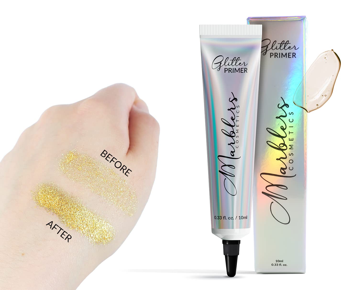 MARBLERS Cosmetic Grade Fine Glitter Duo [Black Knight & Rainbow White] 0.36oz (10g) | Non-Toxic | Vegan | Cruelty-Free | Eyeshadow, Nail Polish, Nail Art | Festival, Rave & Party Makeup | Body & Face