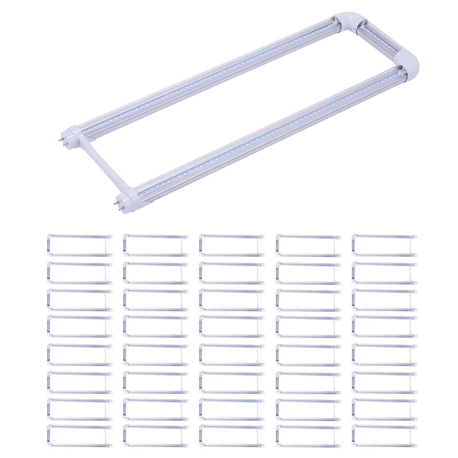 40 Pack T8 U Bend LED Tube Light Fixture,LED U Shaped Bulbs,2x2FT 24W(50W Equivalent),6000K Daylight White,G13 Base Dual-End Powered,Ballast Bypass,LED Bulb Clear Cover 100-277V(24w Clear, 40 Pack)