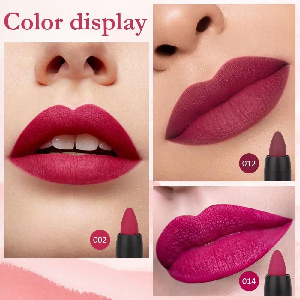 evpct 3Pcs Plum Purple Wine Red Matte Lip Sticks Crayon Lip Liner Lipstick Pencil Set for Women Long Lasting 24 Hour Waterproof Lip Liner and Lipstick Set labiales mate 24 horas originales 02&12&14