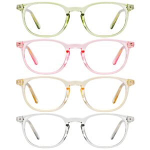 kssesse 4 pack reading glasses for women men blue light blocking oval readers with spring hinge 1.75