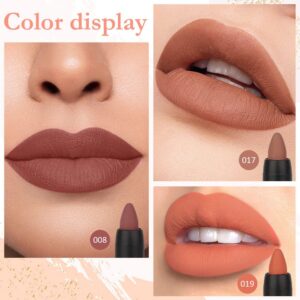 evpct 3Pcs Nude Beige Dark Light Brown Yellow Matte Lipstick and Lip Crayon Lip Liner Stick Pencil duo Makeup Set Long Lasting 24 Hour Waterproof Lip Gloss labiales mate 24 horas originales 08&17&19