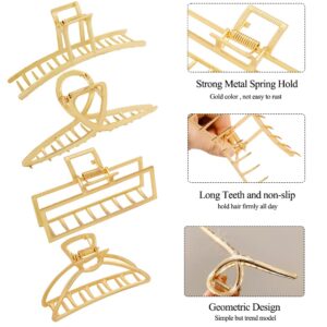 4pcs Metal Gold Hair Clips for Women, Geometry Square Cross Big Small Hair Clamps Jaw Crab Barrette for Thick Thinner Long Hair, Fashion Women's Hair Accessories Styling Tools Gifts