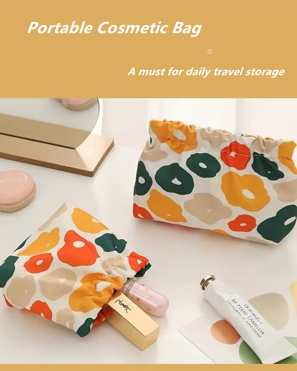 Gepehoho Small Makeup Bag for Purse, 3pcs Waterproof Mini Pouch, No Zipper Self-closing Travel Kit Storage Bag for Women & Girl (A)