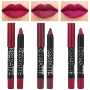 evpct 3pcs plum purple wine red matte lip sticks crayon lip liner lipstick pencil set for women long lasting 24 hour waterproof lip liner and lipstick set labiales mate 24 horas originales 02&12&14