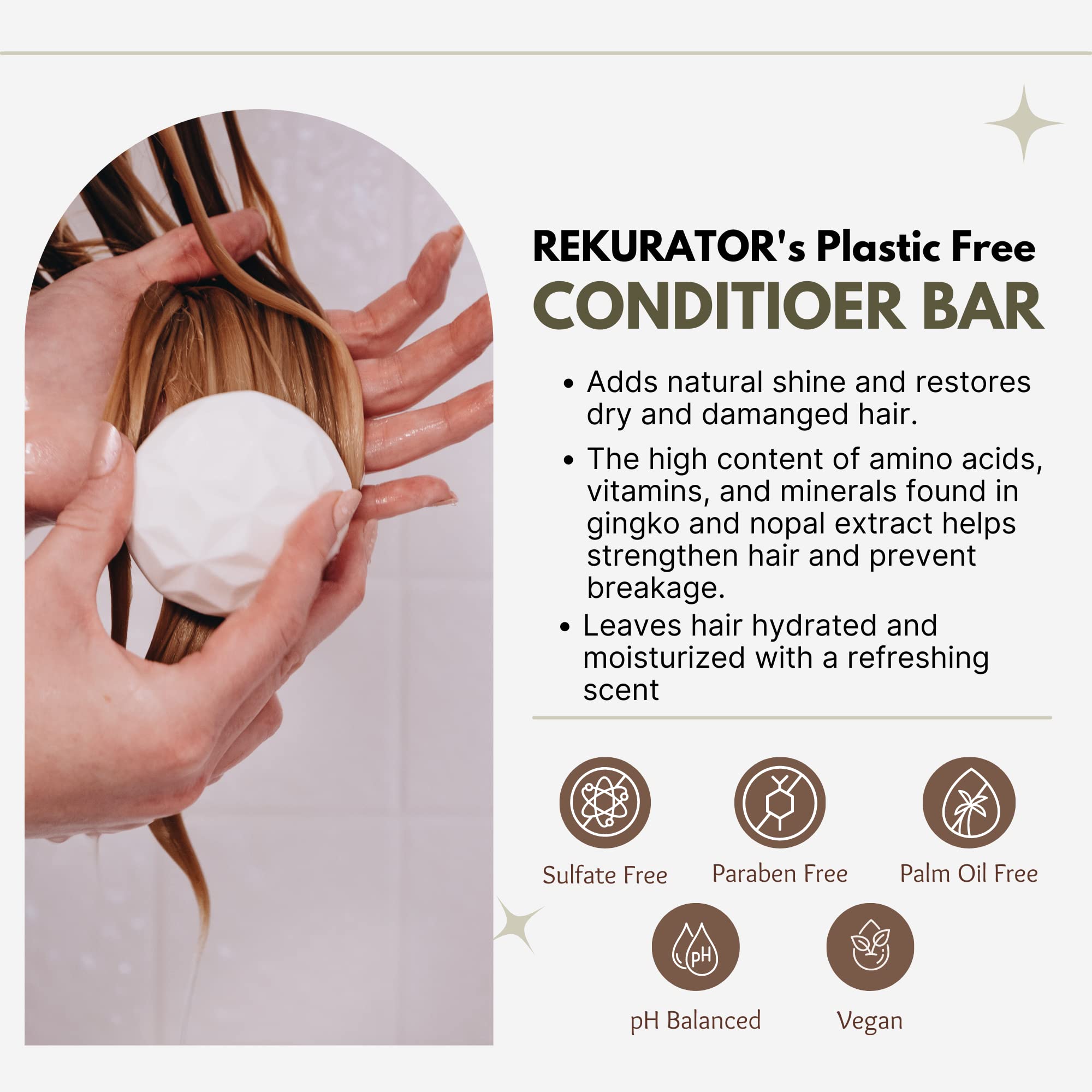 RE: REKURATOR Nourishing Solution with Conditioner Bar - Moisturizing and Silky Soft, Sulfate-Free, Cruelty-Free, 100% Vegan, Zero-Waste, Palm Oil Free