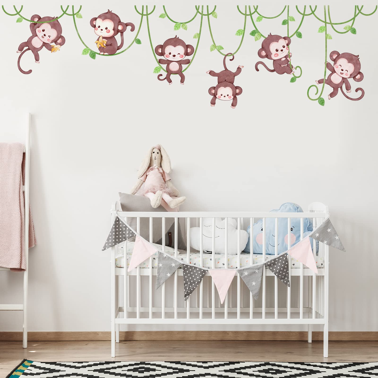 Suplanet Monkey Wall Stickers Jungle Wall Decor Safari Wall Decals for Kids Baby Boys Room Nursery Wall Decor Home Decoration for Bedroom Playroom