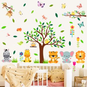 Cartoon Animal Wall Stickers Forest Tree Animal Wall Stickers Jungle Animal Wall Decals Woodland Animal Wall Decals Cute Zoo Animal Wall Stickers for Kids Room Playroom Nursery Decor