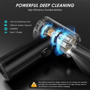 Compressed air Duster - Keyboard Cleaner - Good Replace Compressed for air can - Reusable no Canned air Duster - Computer Cleaner - Car Duster - pc Duster Electric Cordless air Duster 91000RPM 7600mAh