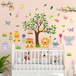 Cartoon Animal Wall Stickers Forest Tree Animal Wall Stickers Jungle Animal Wall Decals Woodland Animal Wall Decals Cute Zoo Animal Wall Stickers for Kids Room Playroom Nursery Decor