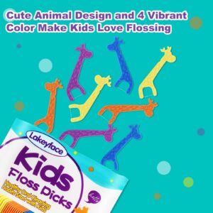 300 Count Kids Flossers, Cute Giraffe Kids Floss Picks, No Fluoride BPA Free Dental Floss Picks, Unflavored Flossers for Kids, 4 Colors to Pick, 75 Count (Pack of 4)