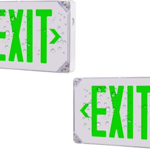 Ciata 2 Pack Green LED Emergency Exit Sign for Fire Escapes, Doors, and Hallways, Indoor and Outdoor Safety, Waterproof Wet Rated, Battery Backup, Universal Wall or Ceiling Mount