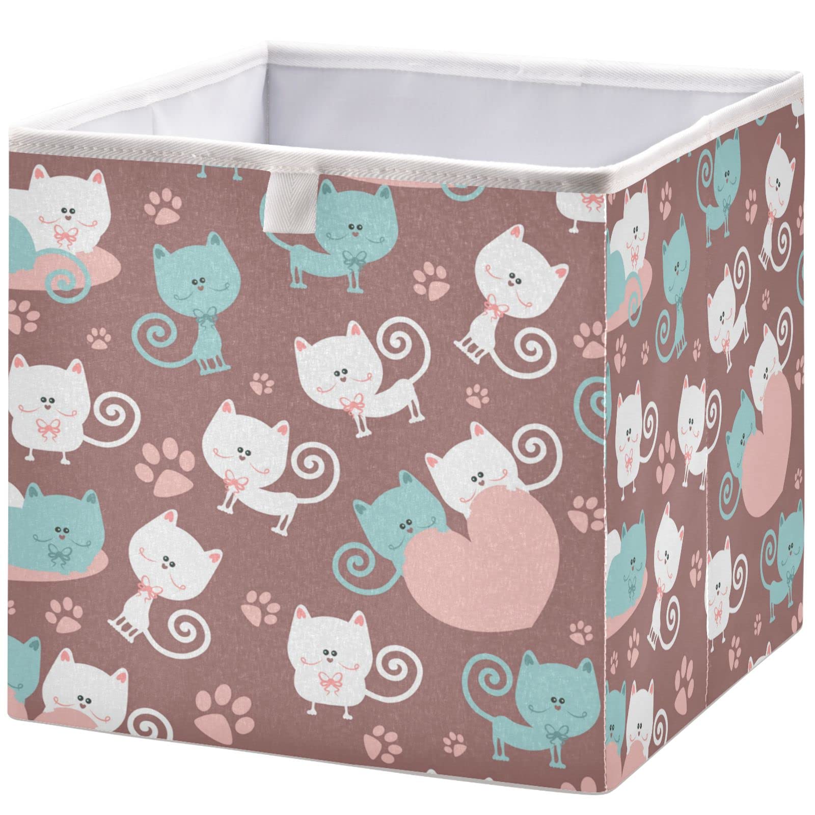 visesunny Closet Baskets Cat in Love Storage Bins Fabric Baskets for Organizing Shelves Foldable Storage Cube Bins for Clothes, Toys, Baby Toiletry, Office Supply