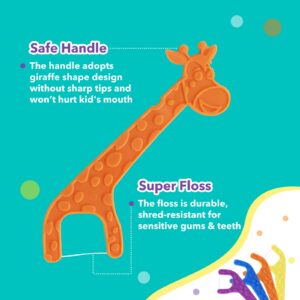 300 Count Kids Flossers, Cute Giraffe Kids Floss Picks, No Fluoride BPA Free Dental Floss Picks, Unflavored Flossers for Kids, 4 Colors to Pick, 75 Count (Pack of 4)