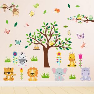 Cartoon Animal Wall Stickers Forest Tree Animal Wall Stickers Jungle Animal Wall Decals Woodland Animal Wall Decals Cute Zoo Animal Wall Stickers for Kids Room Playroom Nursery Decor