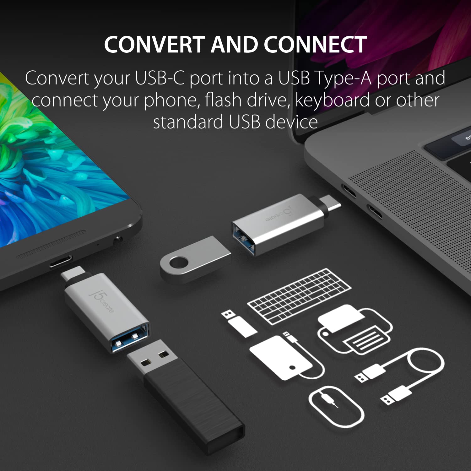 j5create USB Type A to Dual HDMI Adapter + USB C to USB Type-A Adapter (JUA365 + JUCX15X2)