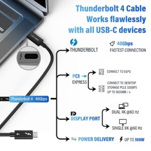 ACASIS [Intel Certified Thunderbolt 4 Cable 6.6ft, 40Gbps Data Transfer, 100W PD Charging, 8K Video, Compatible with Thunderbolt 4/3, USB-C, USB4 Devices, Black (6.6ft/2m)