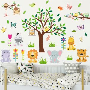 Cartoon Animal Wall Stickers Forest Tree Animal Wall Stickers Jungle Animal Wall Decals Woodland Animal Wall Decals Cute Zoo Animal Wall Stickers for Kids Room Playroom Nursery Decor