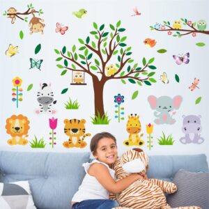 Cartoon Animal Wall Stickers Forest Tree Animal Wall Stickers Jungle Animal Wall Decals Woodland Animal Wall Decals Cute Zoo Animal Wall Stickers for Kids Room Playroom Nursery Decor