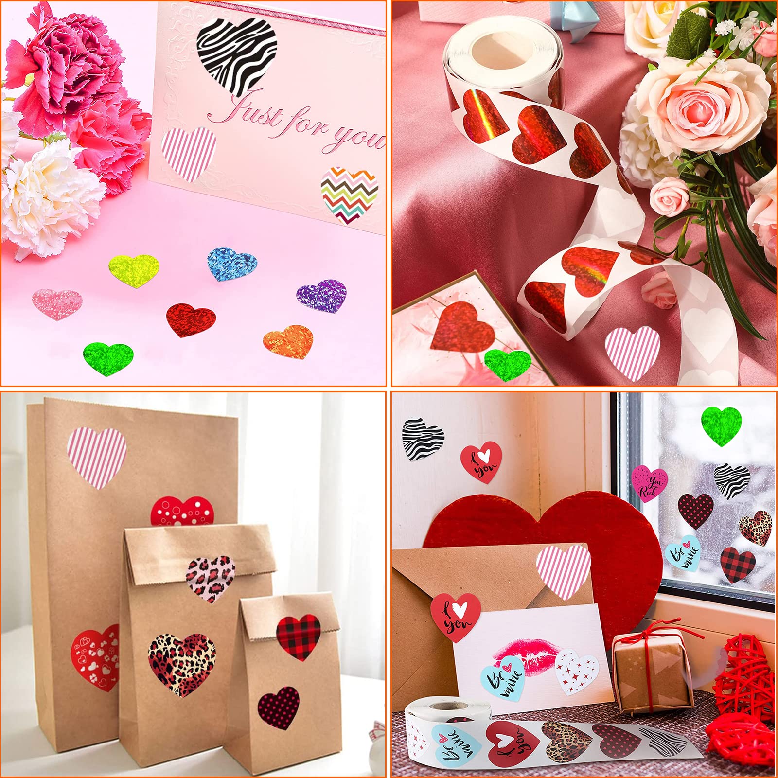 Multi-Colored Heart Stickers for Valentine Day - 1" Adhesive Heart Stickers for Envelopes 500 Per Roll, Personalized Valentines Day Love Stickers for Birthday, Wedding and Festival (2500 Pieces）