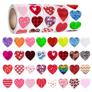 multi-colored heart stickers for valentine day - 1" adhesive heart stickers for envelopes 500 per roll, personalized valentines day love stickers for birthday, wedding and festival (2500 pieces）