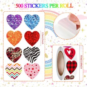 Multi-Colored Heart Stickers for Valentine Day - 1" Adhesive Heart Stickers for Envelopes 500 Per Roll, Personalized Valentines Day Love Stickers for Birthday, Wedding and Festival (2500 Pieces）