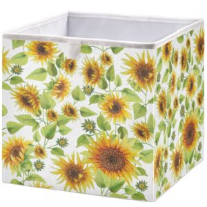 visesunny closet baskets sunflower with green leaf storage bins fabric baskets for organizing shelves foldable storage cube bins for clothes, toys, baby toiletry, office supply