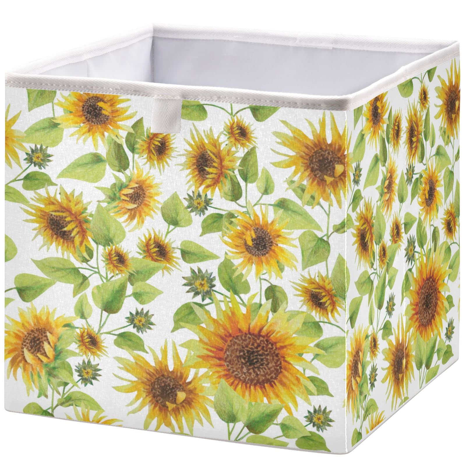 visesunny Closet Baskets Sunflower with Green Leaf Storage Bins Fabric Baskets for Organizing Shelves Foldable Storage Cube Bins for Clothes, Toys, Baby Toiletry, Office Supply