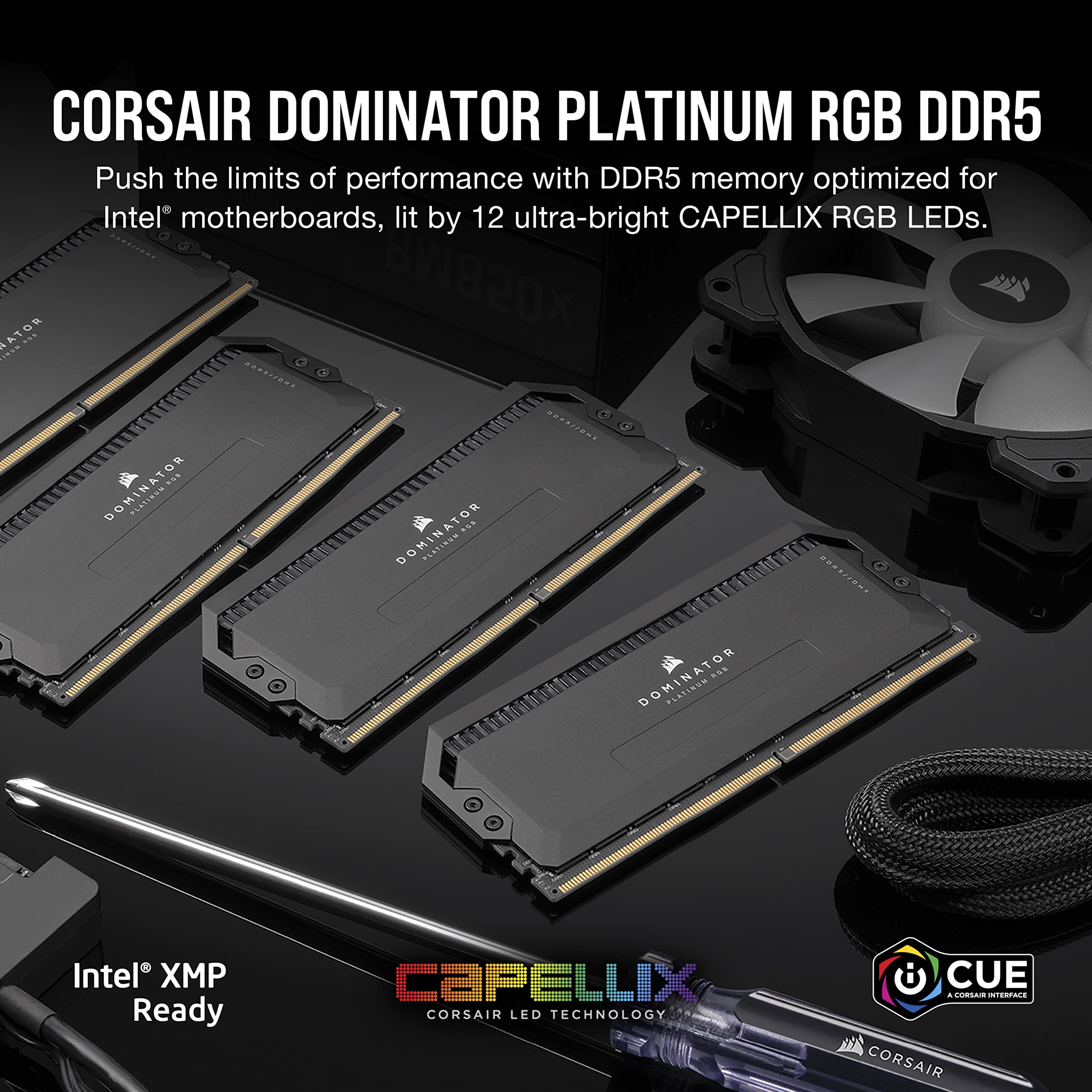 CORSAIR DOMINATOR PLATINUM RGB DDR5 RAM 32GB (2x16GB) 6400MHz CL32 Intel XMP iCUE Compatible Computer Memory - Black (CMT32GX5M2B6400C32)