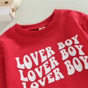 Chzstarly Toddler Baby Boy Valentine's Day Outfits Lover Boy Sweatshirt Long Sleeve Tops Infant Casual Fall Clothes (A-Red, 12-18 Months)