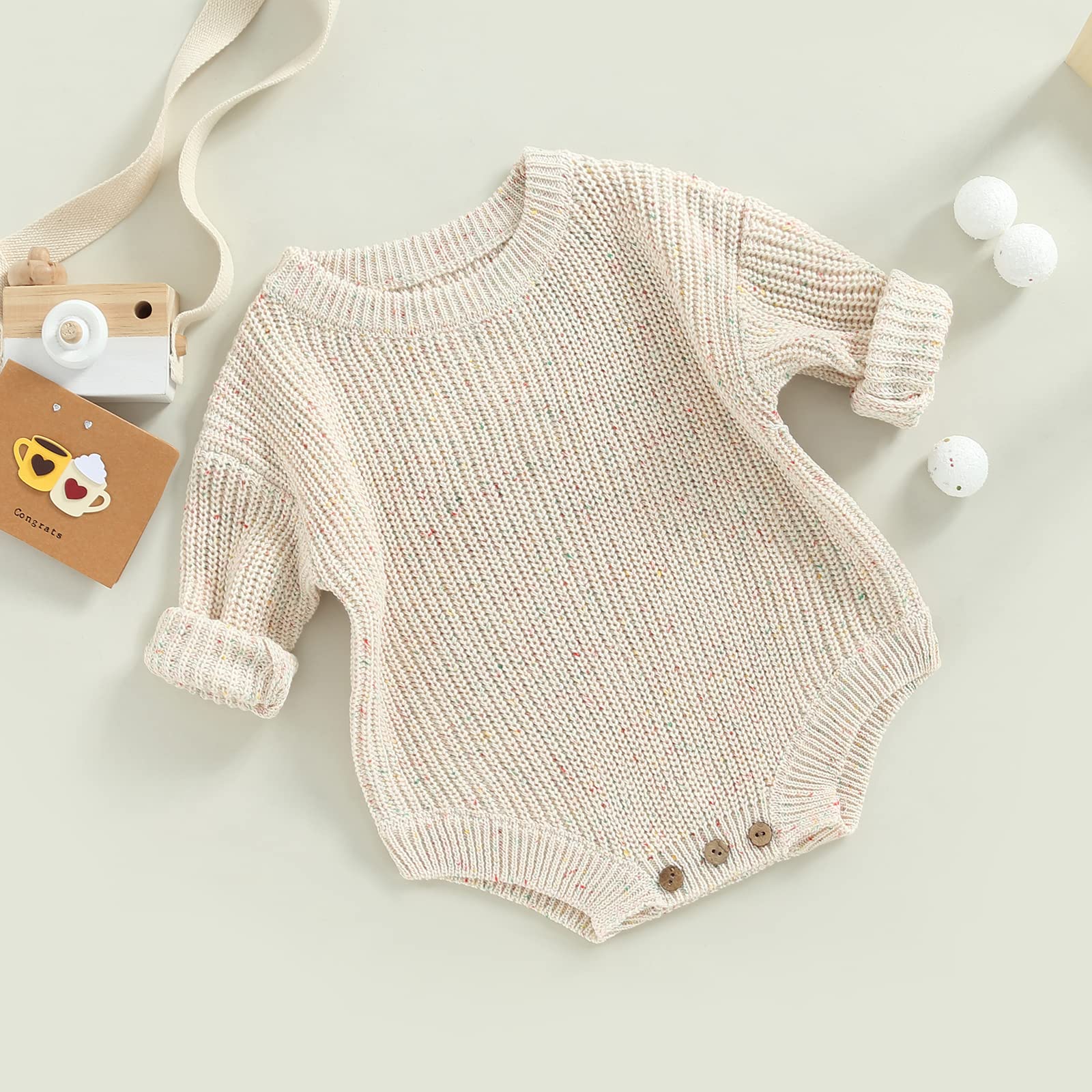 FYBITBO Baby Girl Boy Sweater Knit Oversized Pullover Sweatshirt Romper Onesie Warm Fall Winter Clothes Outfit Newborn (A Color Dots Cream,0-3 Months)