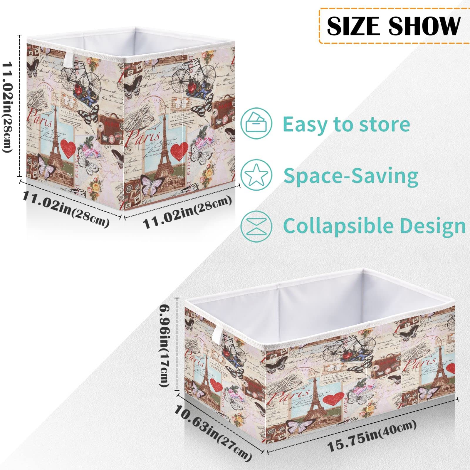 visesunny Closet Baskets Eiffel Tower Storage Bins Fabric Baskets for Organizing Shelves Foldable Storage Cube Bins for Clothes, Toys, Baby Toiletry, Office Supply