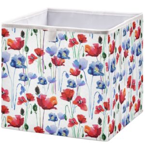 visesunny closet baskets stylized poppy flower storage bins fabric baskets for organizing shelves foldable storage cube bins for clothes, toys, baby toiletry, office supply