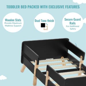 Dream On Me Osko Convertible Toddler Bed Made with Sustainable New Zealand Pinewood in Black, JPMA & Greenguard Gold Certified, Non-Toxic Finish